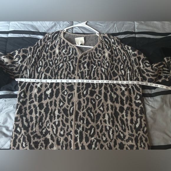 Whimsigoth Leopard Print Longline Cardigan Wool Blend Open Front Knit Sweater  L - Picture 11 of 11